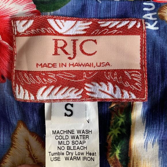 Vintage RJC Hawaiian Shirt Blue Island Map Short Sleeve Floral Aloha Boxy Camp - Picture 6 of 8